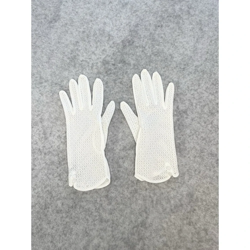 White Vtg Gloves Women's Mesh Buttons Nylon OSFA